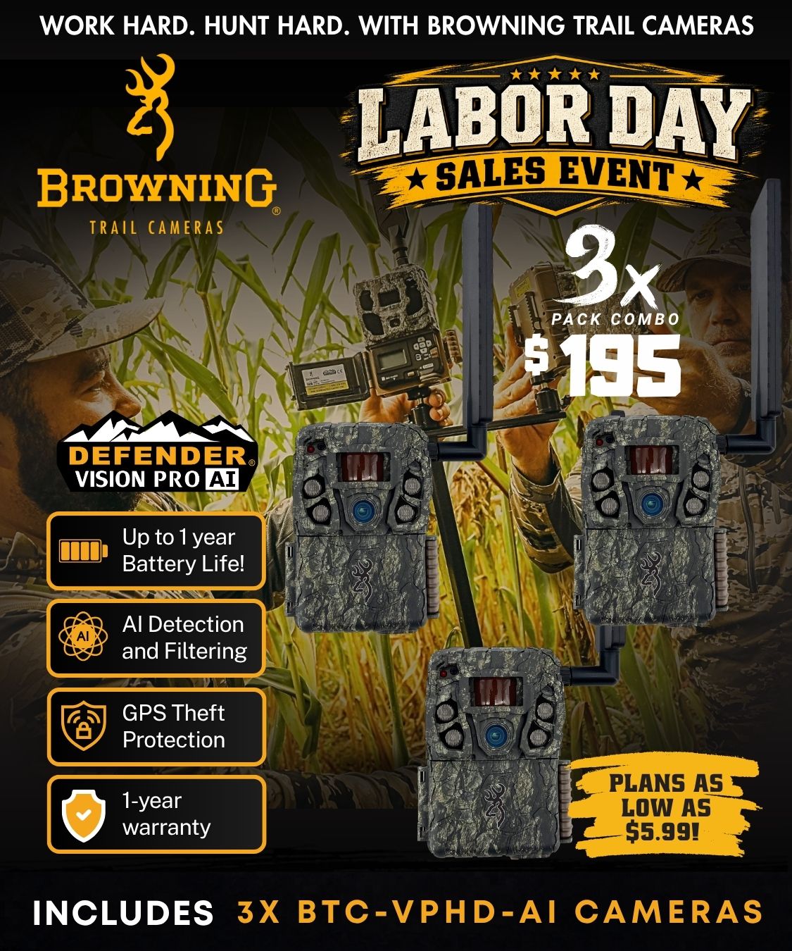 browning-trail-cameras-defender-vision-pro-hd-ai-wildkamera-3er-set-cellular-46m image 1