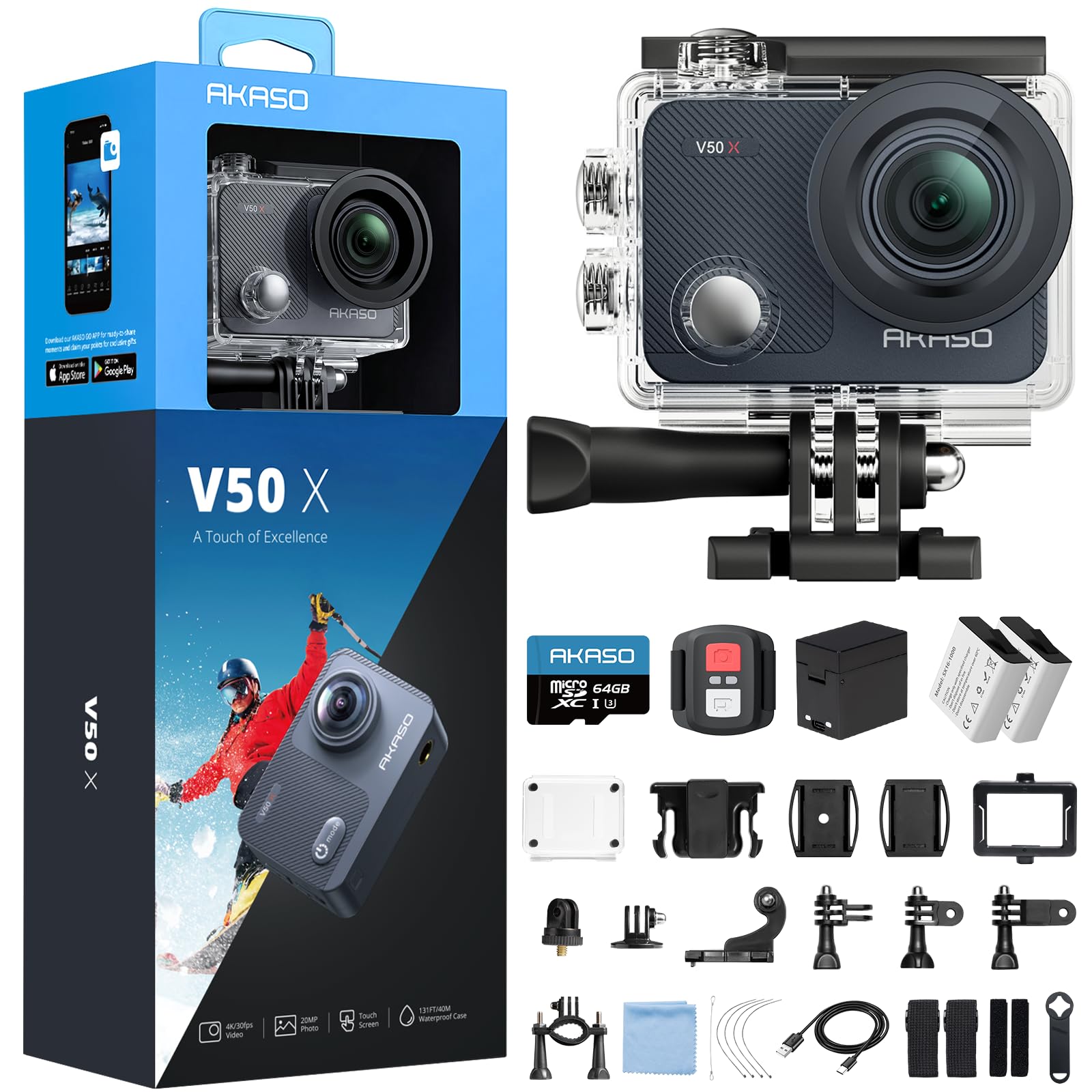 akaso-v50x-action-cam-4k30-mit-64gb-karte-und-zubeh-r image 1