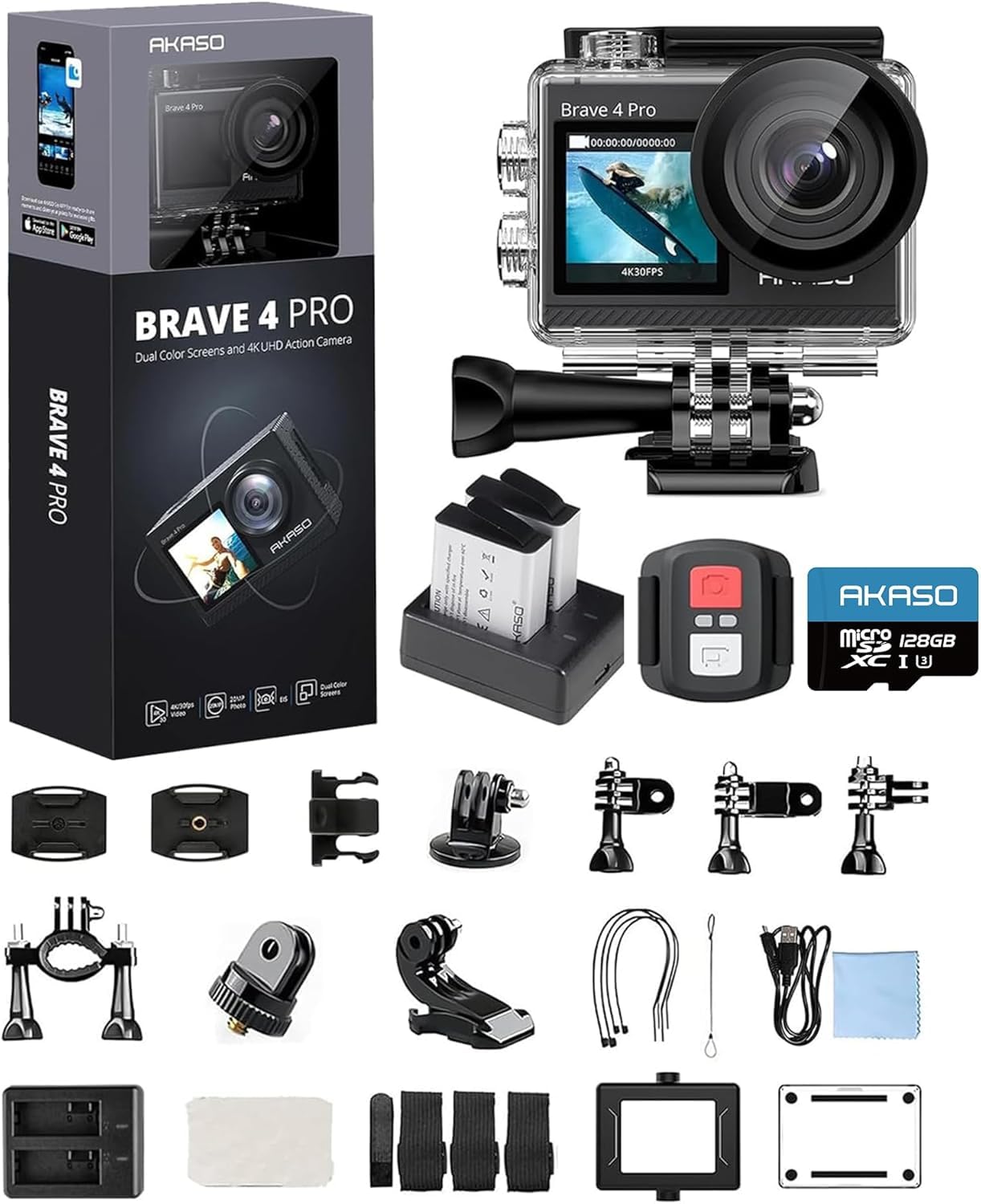 akaso-brave-4-pro-4k30fps-20mp-actioncam-mit-128gb-speicherkarte image 1