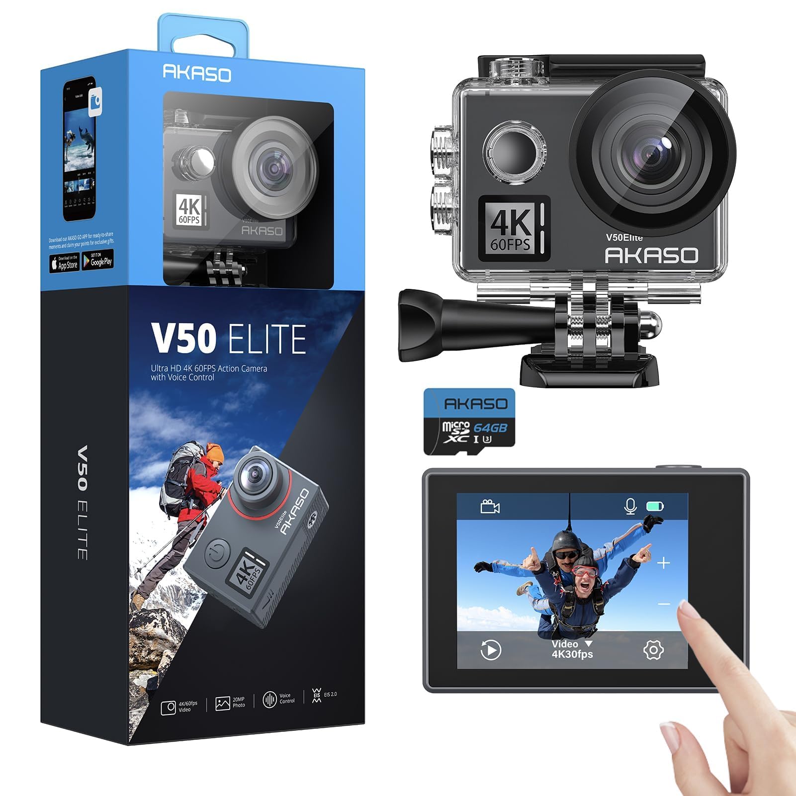 akaso-v50-elite-action-cam-4k60-20mp-mit-64gb-zubeh-r-kit image 1
