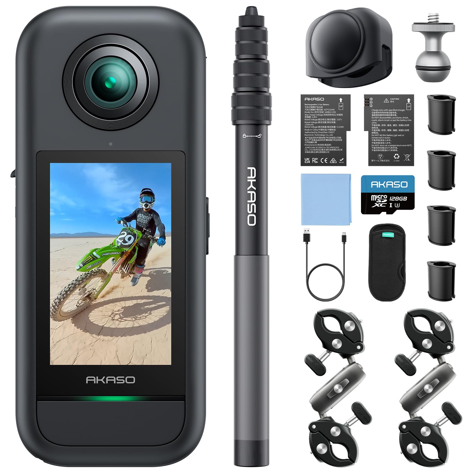 akaso-360-action-cam-motor-set-5-7k-72mp-mit-128gb-speicherkarte-und-selfie-stic image 1