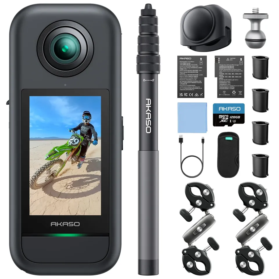 akaso-360-action-cam-motor-set-5-7k-72mp-mit-128gb-speicherkarte-und-selfie-stic image 1